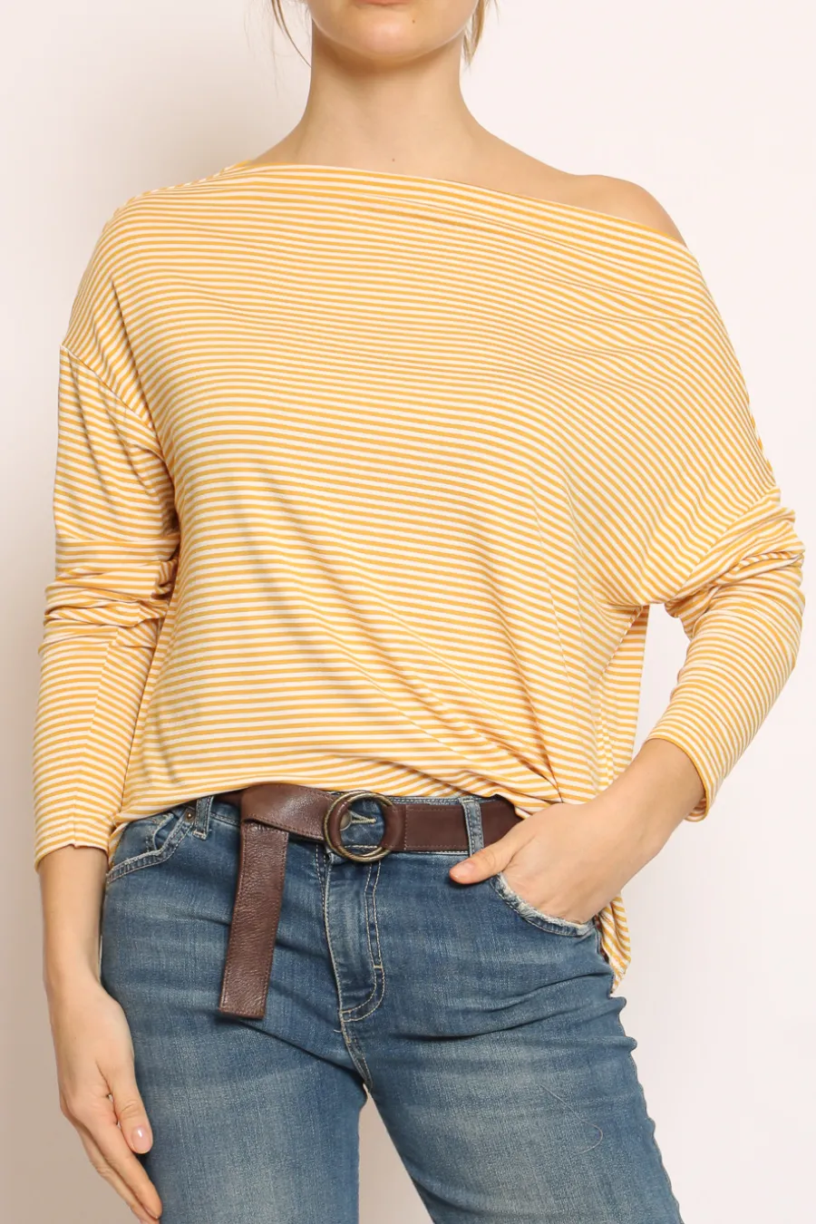 Zeroassoluto T-shirt CLOE righe in jersey senape/bianco- T-Shirts E Top | Maglie