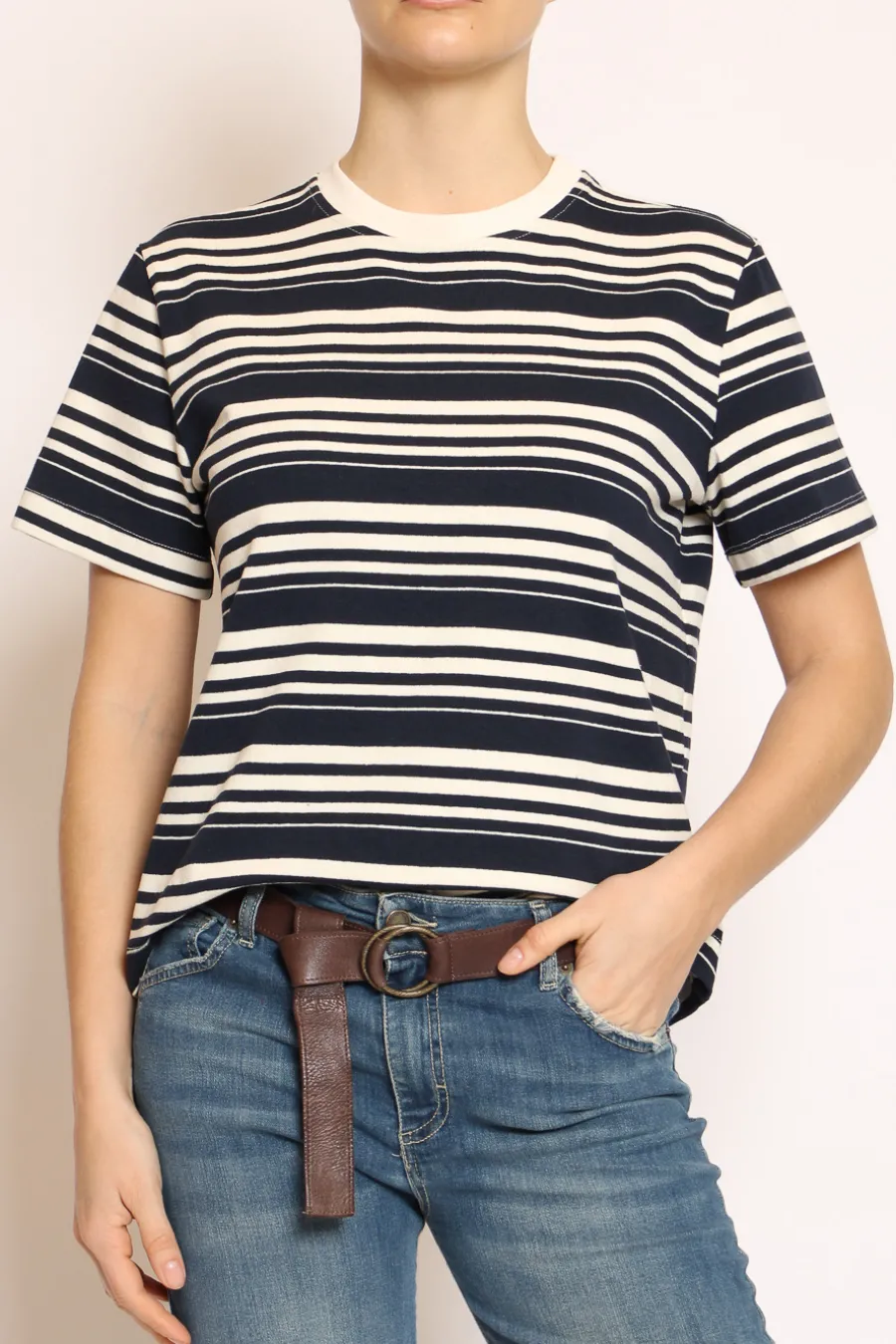 Tensione In T-shirt girocollo scatola righe- T-Shirts E Top