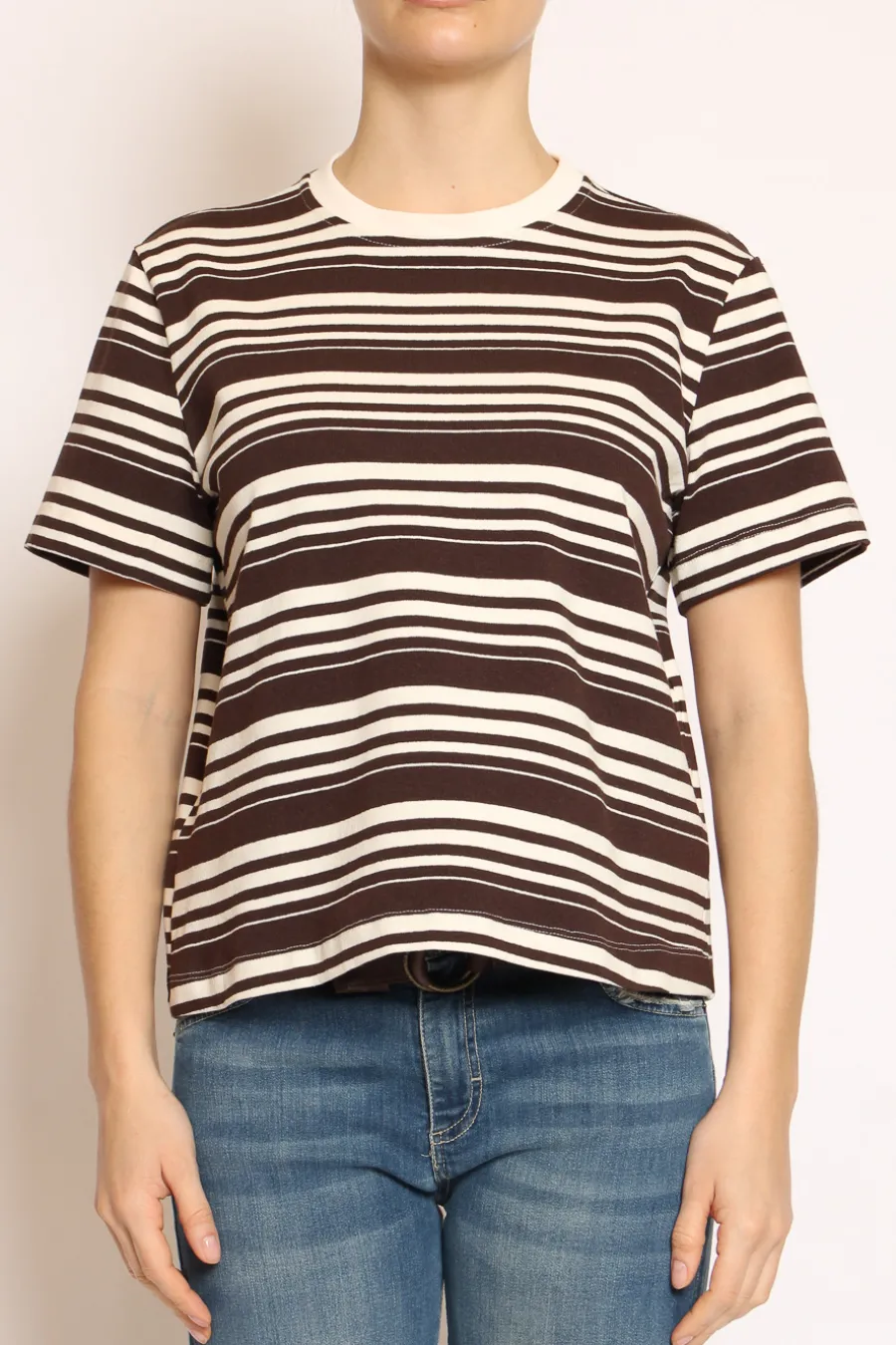Tensione In T-shirt girocollo scatola righe- T-Shirts E Top
