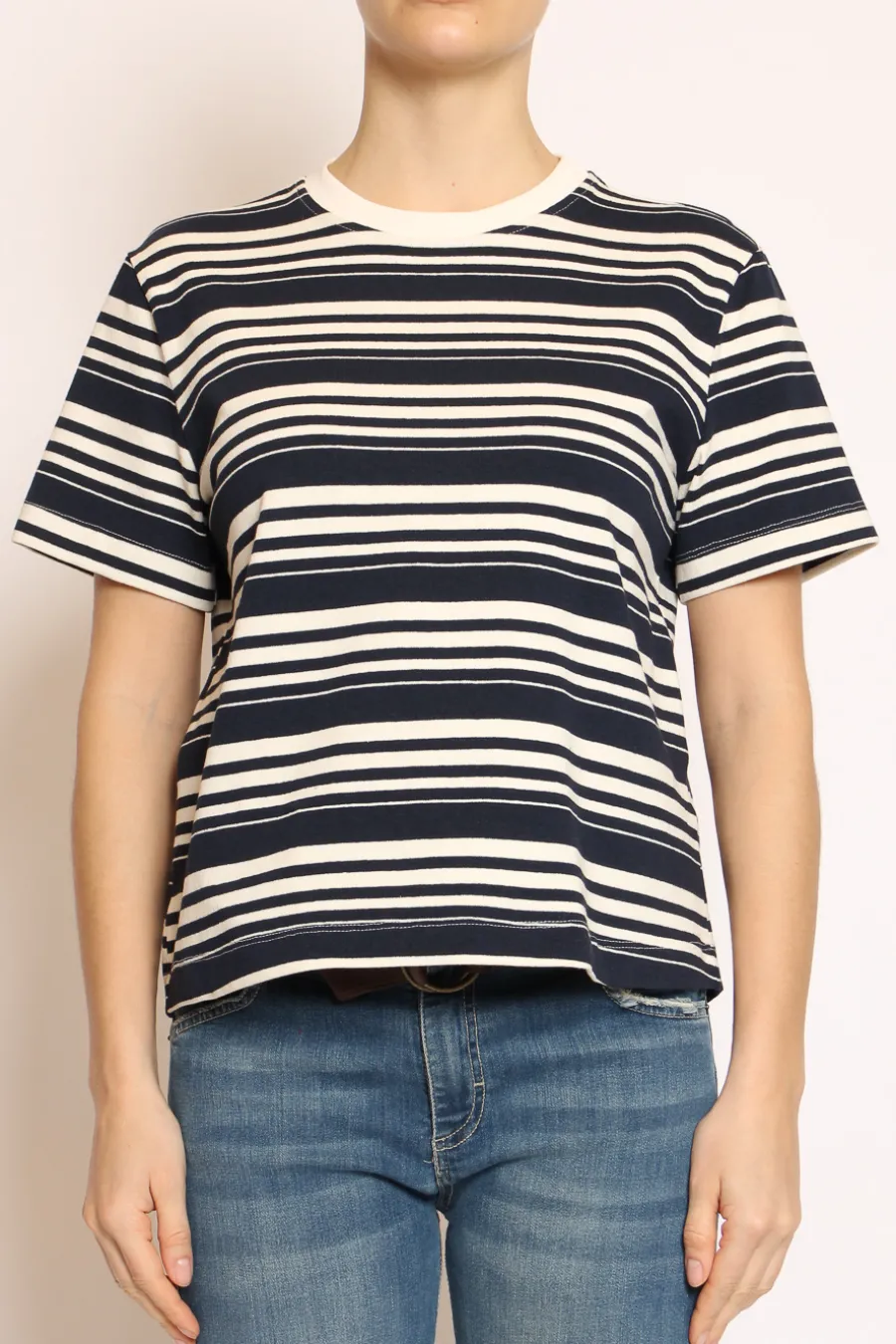 Tensione In T-shirt girocollo scatola righe- T-Shirts E Top