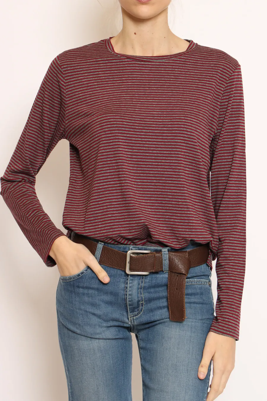 Zeroassoluto T-shirt manica lunga righe grigio/vino- T-Shirts E Top
