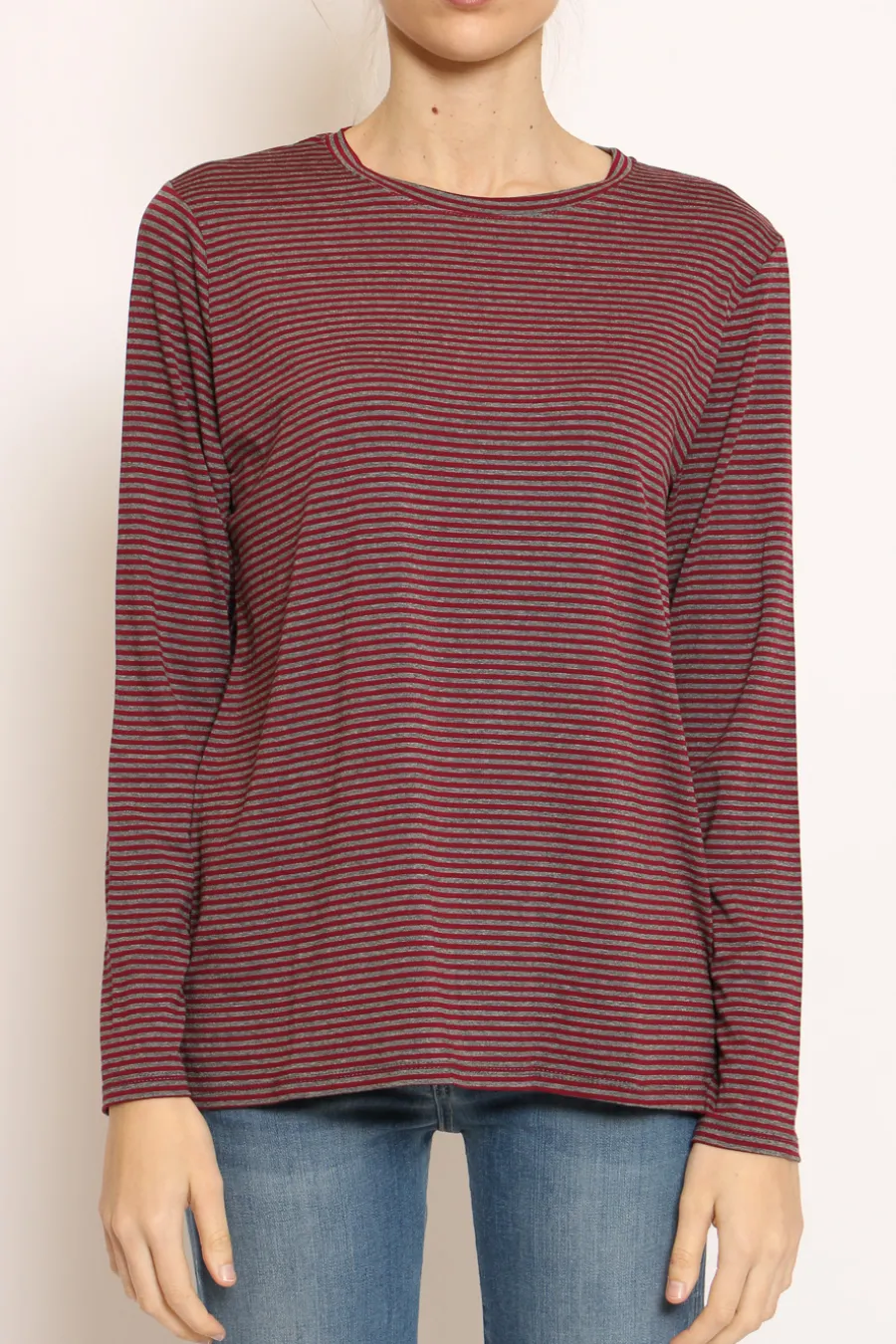 Zeroassoluto T-shirt manica lunga righe grigio/vino- T-Shirts E Top