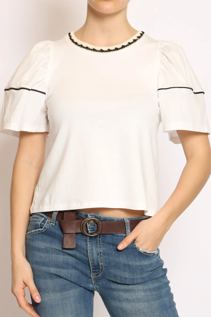 Have one T-shirt manica palloncino righina bianco/bianco- T-Shirts E Top