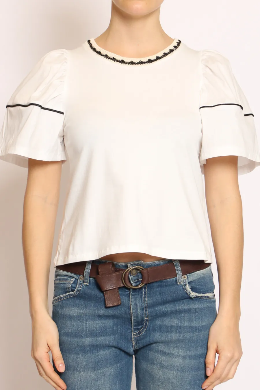 Have one T-shirt manica palloncino righina bianco/bianco- T-Shirts E Top