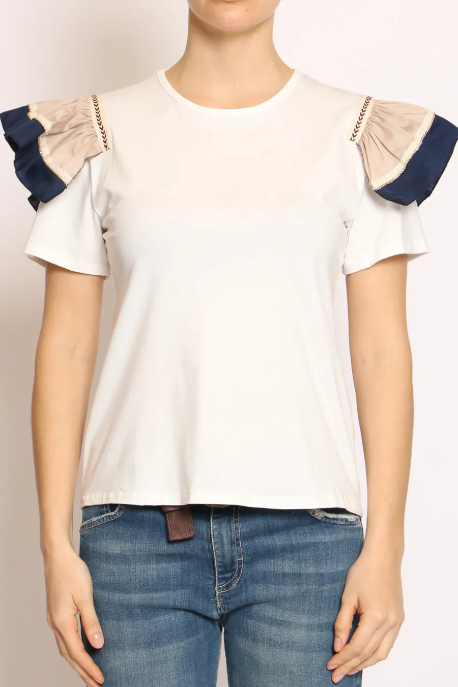 Have one T-shirt manica volant bianco/beige/blu- T-Shirts E Top