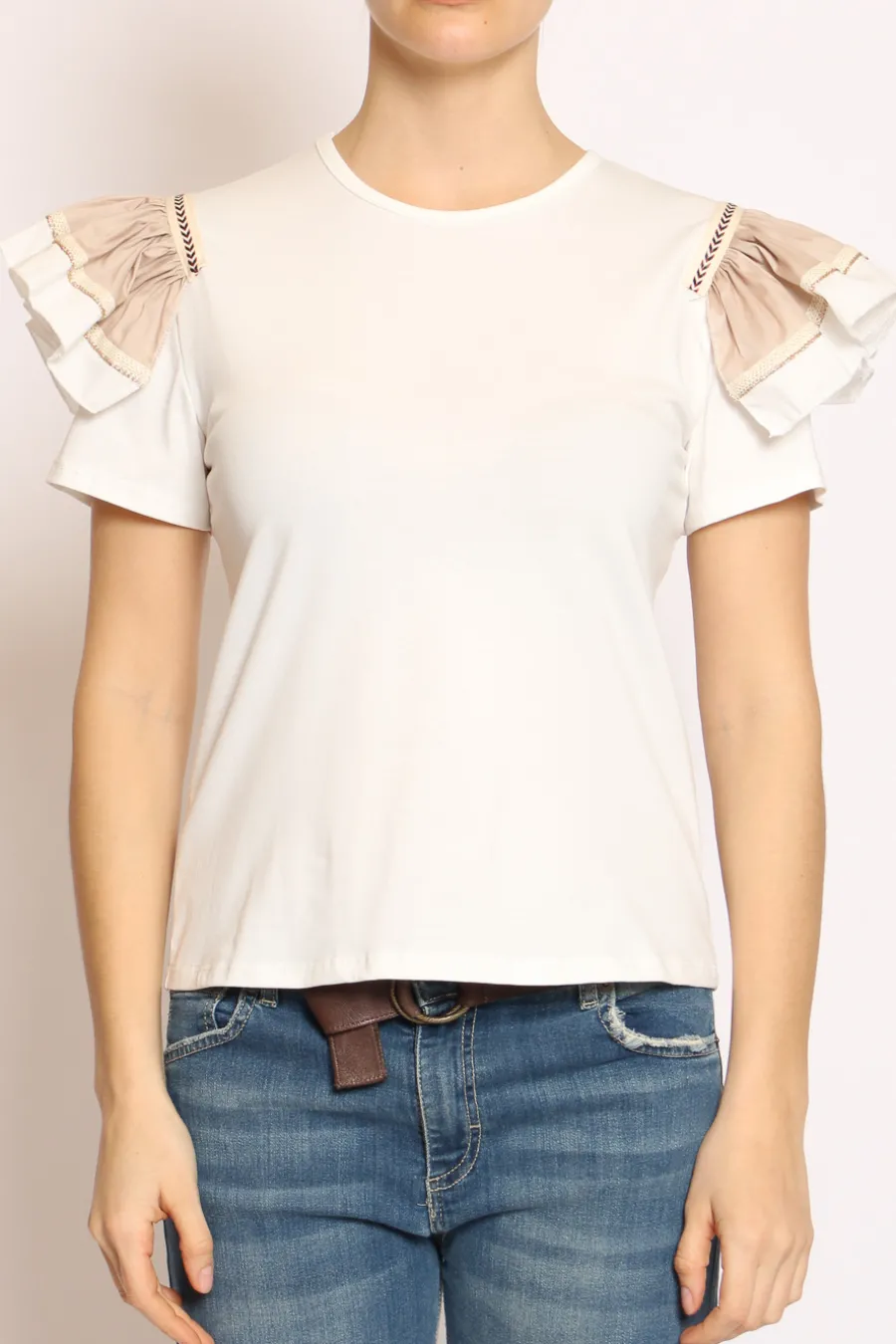 Have one T-shirt manica volant bianco/beige/bianco- T-Shirts E Top