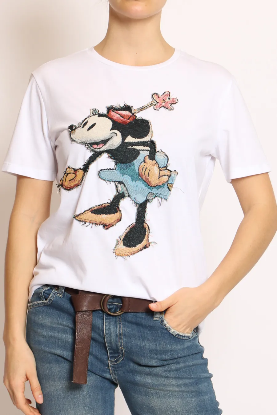 Tensione In T-shirt patch topo bianco minnie- T-Shirts E Top