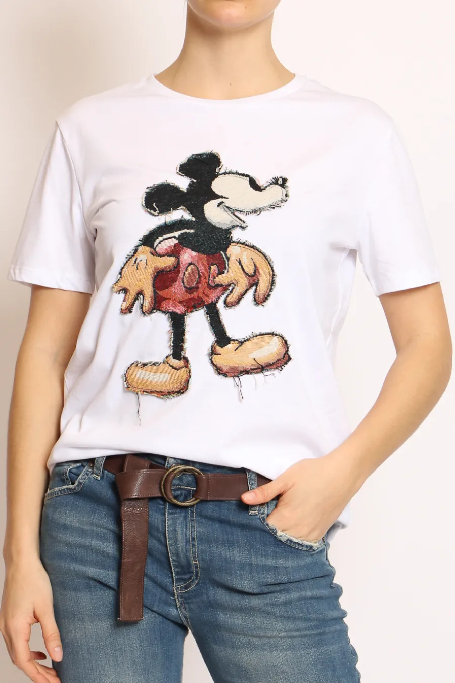 Tensione In T-shirt patch topo bianco mickey- T-Shirts E Top