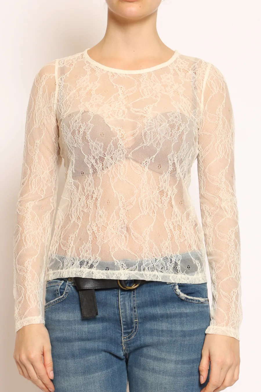Vicolo T-shirt pizzo burro- T-Shirts E Top