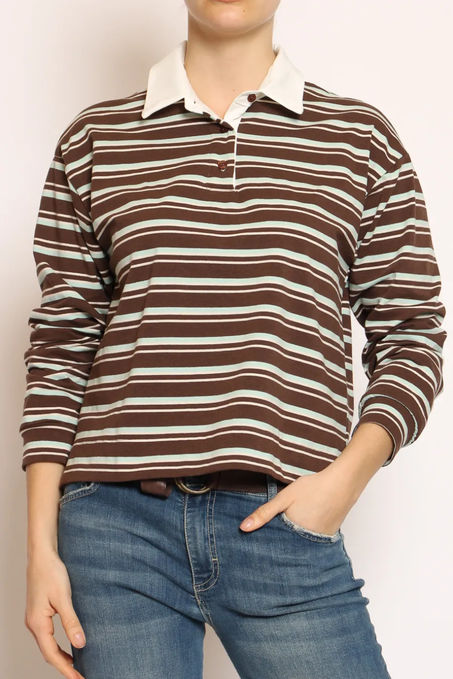 Zeroassoluto T-shirt polo a righe moka/acqua/burro- T-Shirts E Top