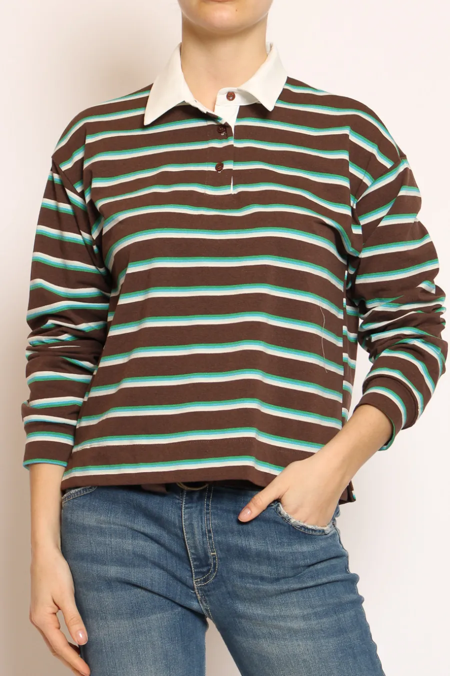 Zeroassoluto T-shirt polo a righe moka/azzurro/verde- T-Shirts E Top
