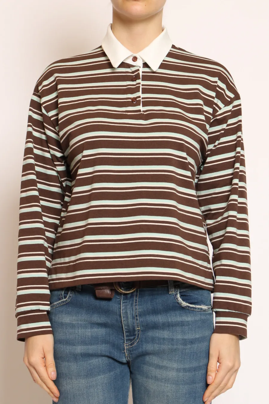 Zeroassoluto T-shirt polo a righe moka/acqua/burro- T-Shirts E Top