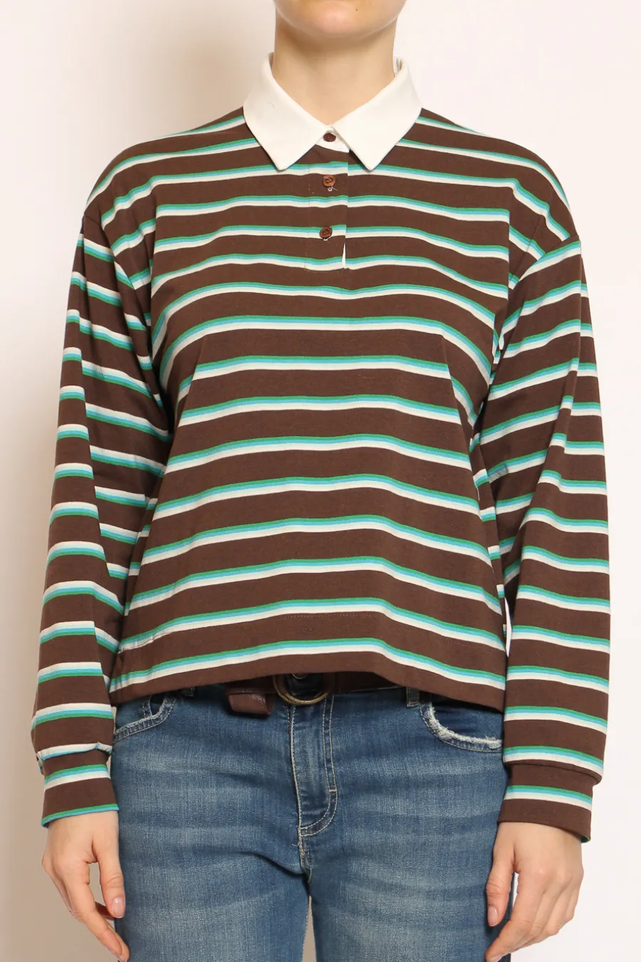 Zeroassoluto T-shirt polo a righe moka/azzurro/verde- T-Shirts E Top