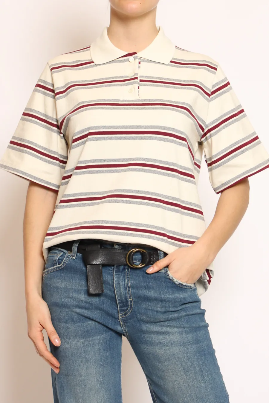 Vicolo T-shirt polo riga burro/vino/grigio- T-Shirts E Top