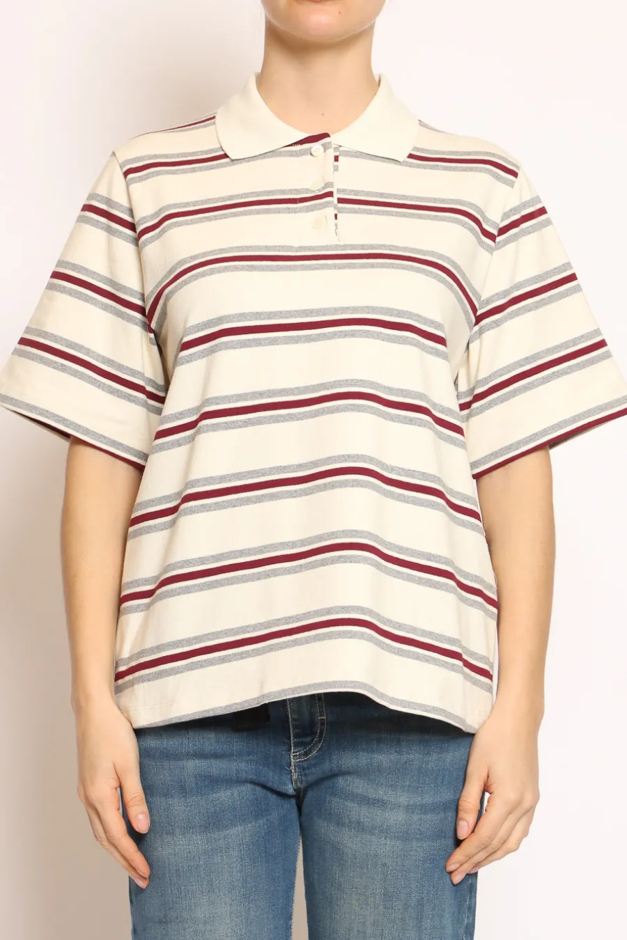 Vicolo T-shirt polo riga burro/vino/grigio- T-Shirts E Top