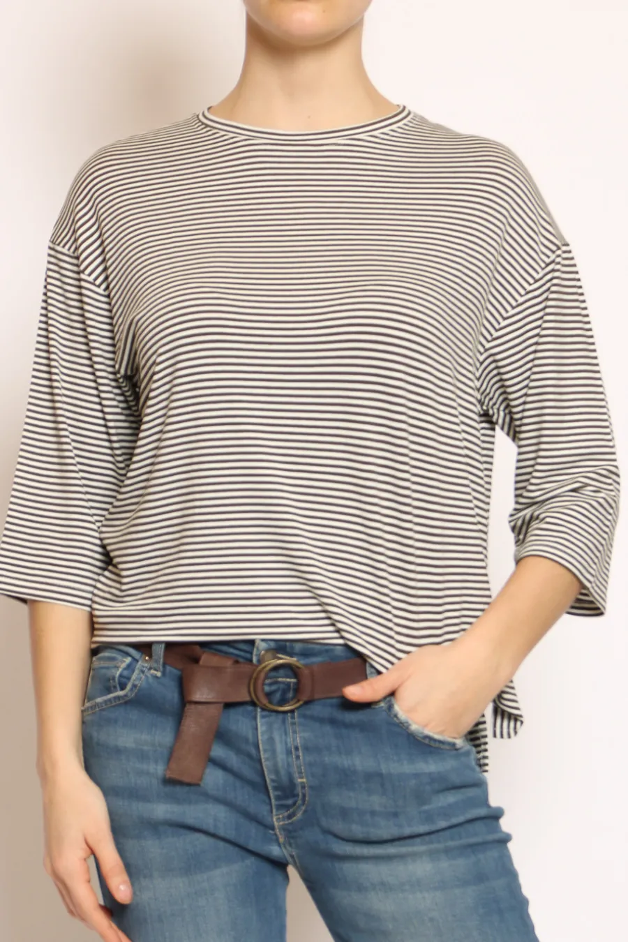Zeroassoluto T-shirt righe a scatola in jersey manica 3/4 militare/bianco- T-Shirts E Top