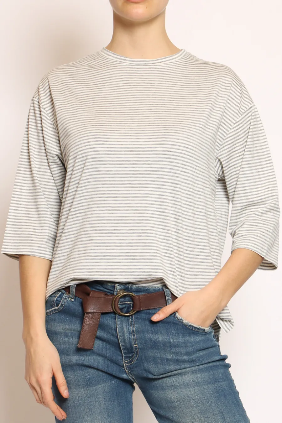 Zeroassoluto T-shirt righe a scatola in jersey manica 3/4 grigio/bianco- T-Shirts E Top