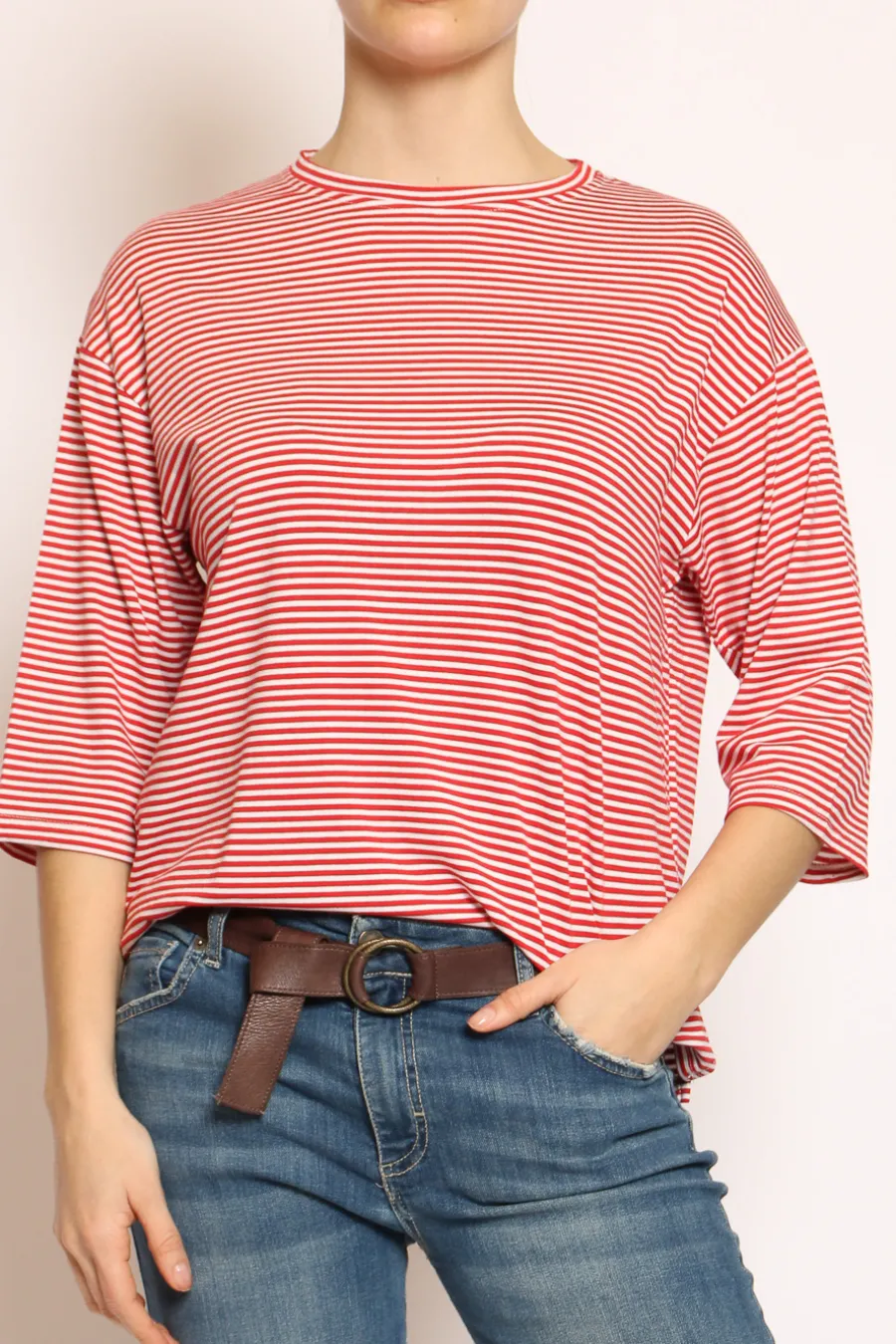 Zeroassoluto T-shirt righe a scatola in jersey manica 3/4 rosso/bianco- T-Shirts E Top