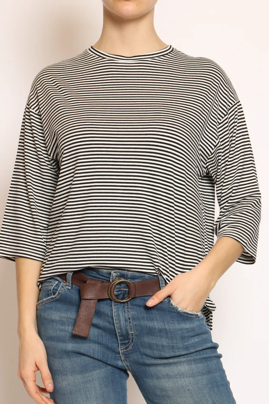 Zeroassoluto T-shirt righe a scatola in jersey manica 3/4 nero/bianco- T-Shirts E Top