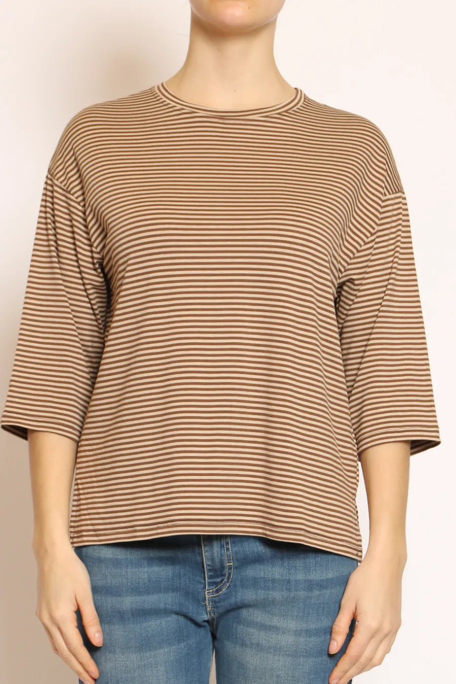 Zeroassoluto T-shirt righe a scatola in jersey manica 3/4 moro/beige- T-Shirts E Top