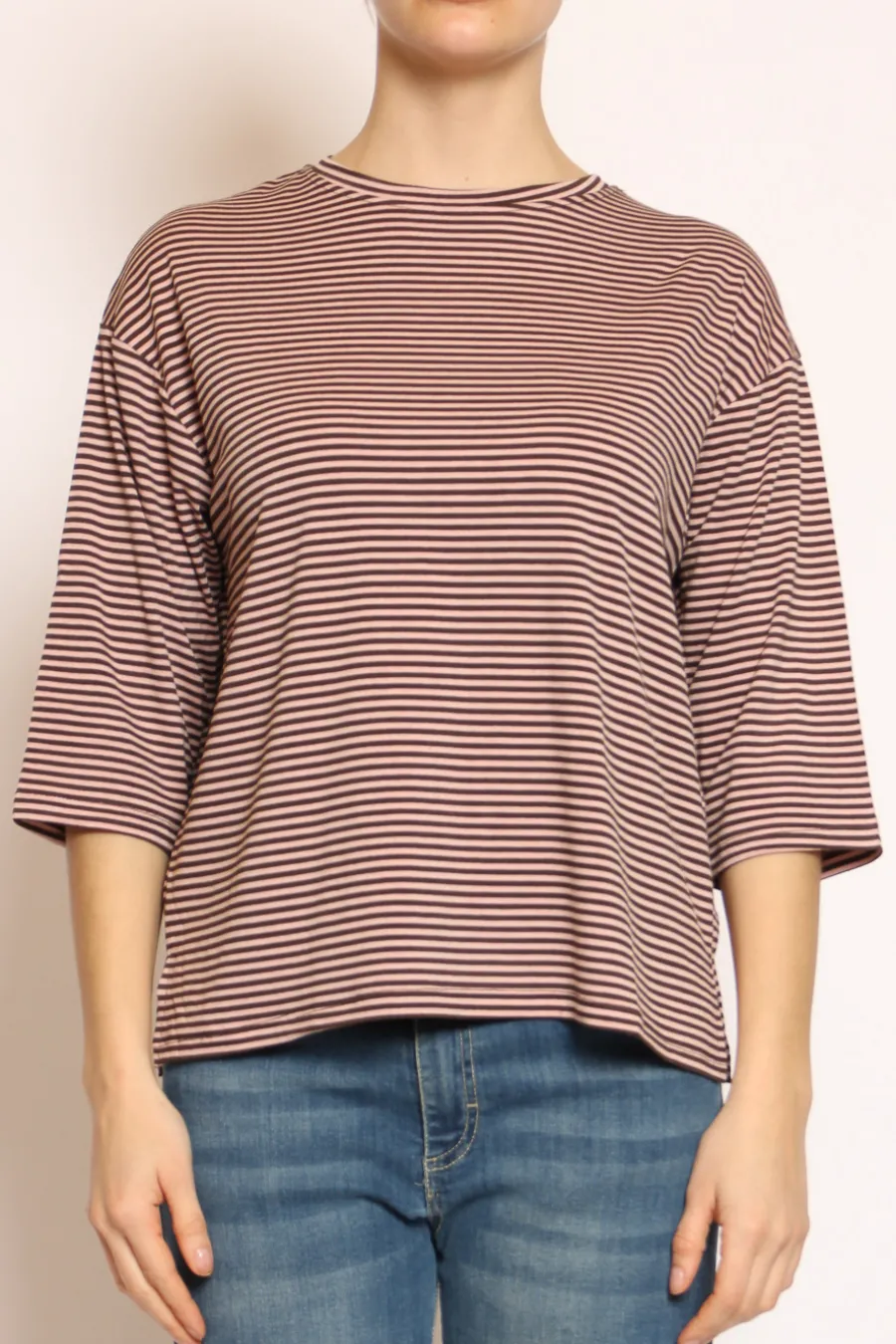 Zeroassoluto T-shirt righe a scatola in jersey manica 3/4 moro/rosa- T-Shirts E Top