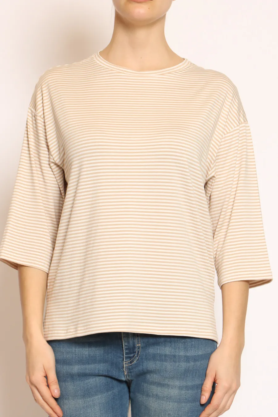 Zeroassoluto T-shirt righe a scatola in jersey manica 3/4 beige/bianco- T-Shirts E Top