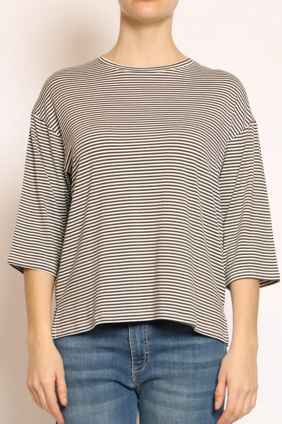 Zeroassoluto T-shirt righe a scatola in jersey manica 3/4 militare/bianco- T-Shirts E Top