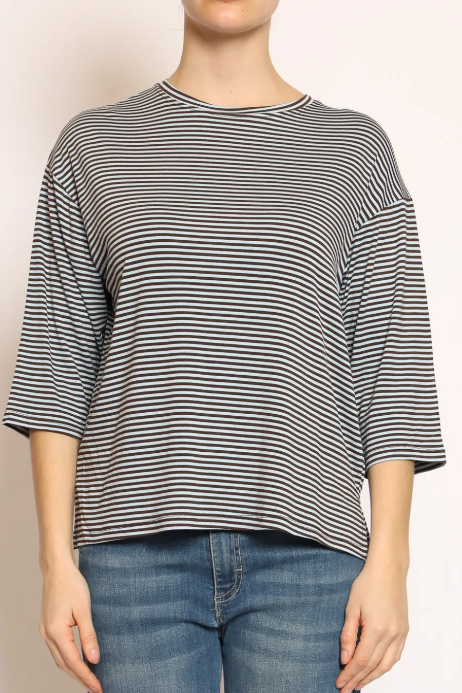 Zeroassoluto T-shirt righe a scatola in jersey manica 3/4 moro/celeste- T-Shirts E Top