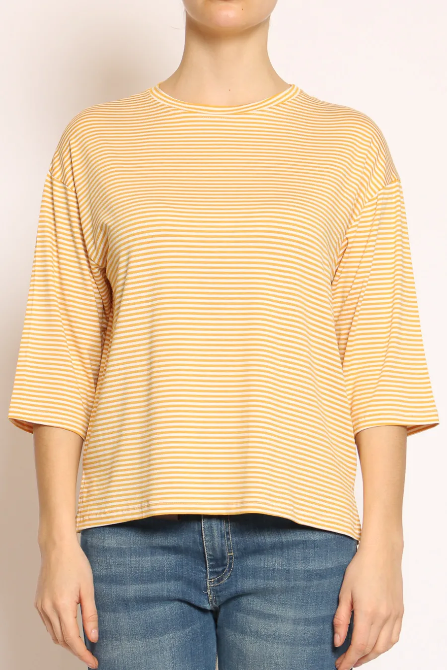 Zeroassoluto T-shirt righe a scatola in jersey manica 3/4 senape/bianco- T-Shirts E Top