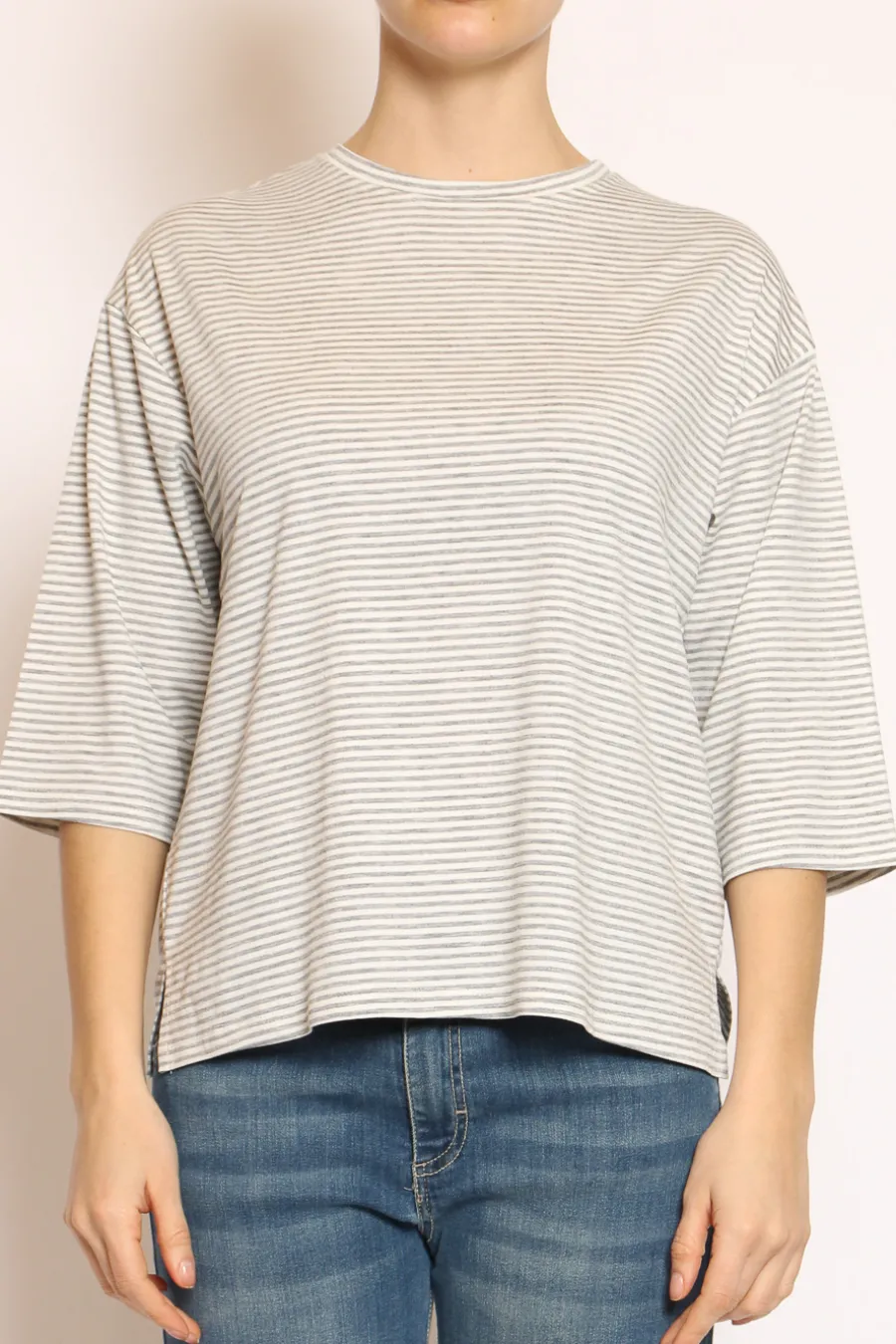 Zeroassoluto T-shirt righe a scatola in jersey manica 3/4 grigio/bianco- T-Shirts E Top