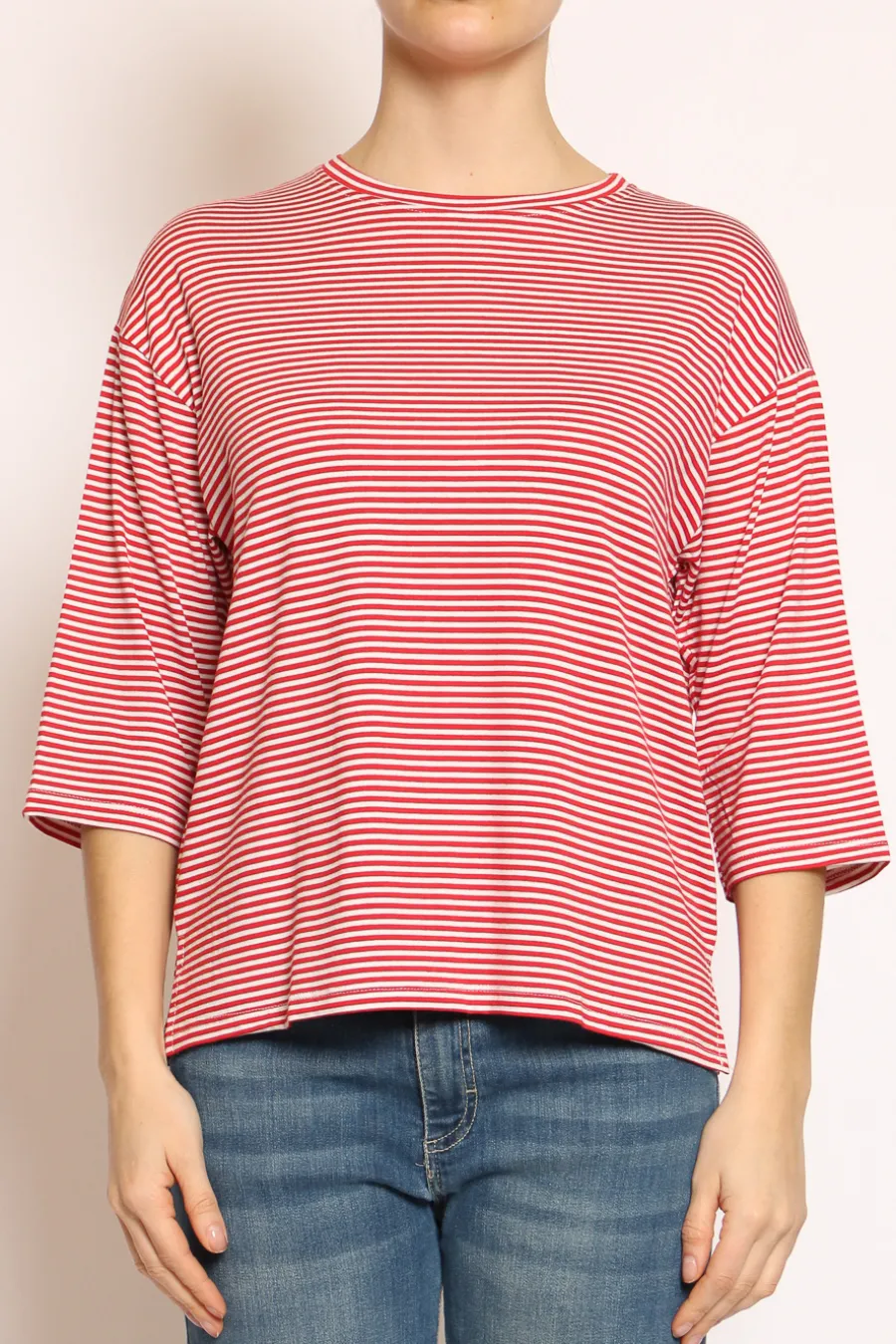 Zeroassoluto T-shirt righe a scatola in jersey manica 3/4 rosso/bianco- T-Shirts E Top
