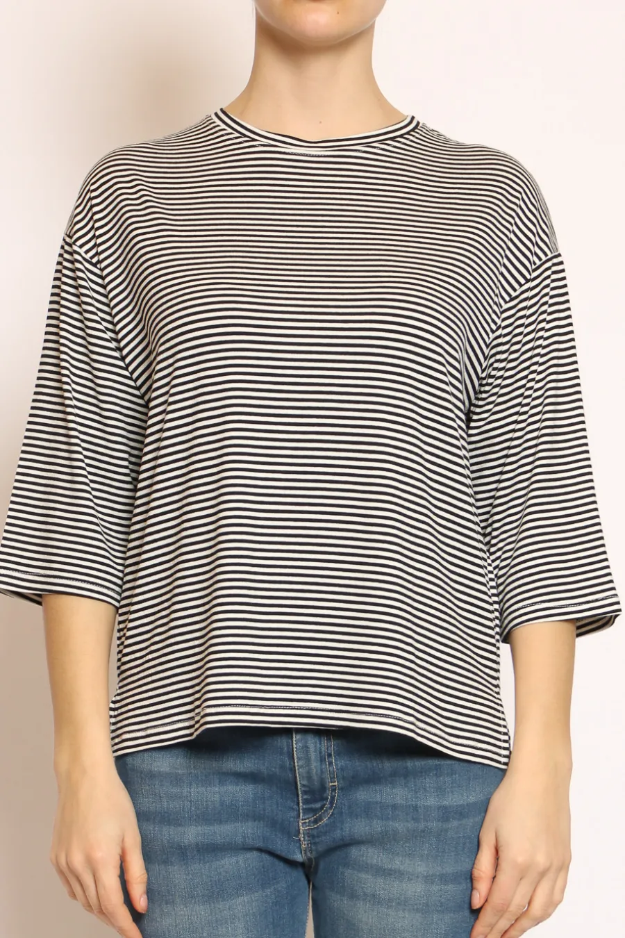 Zeroassoluto T-shirt righe a scatola in jersey manica 3/4 nero/bianco- T-Shirts E Top