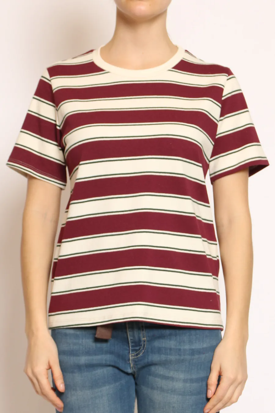 Zeroassoluto T-shirt righe girocollo bordeaux/burro/verde bottiglia- T-Shirts E Top