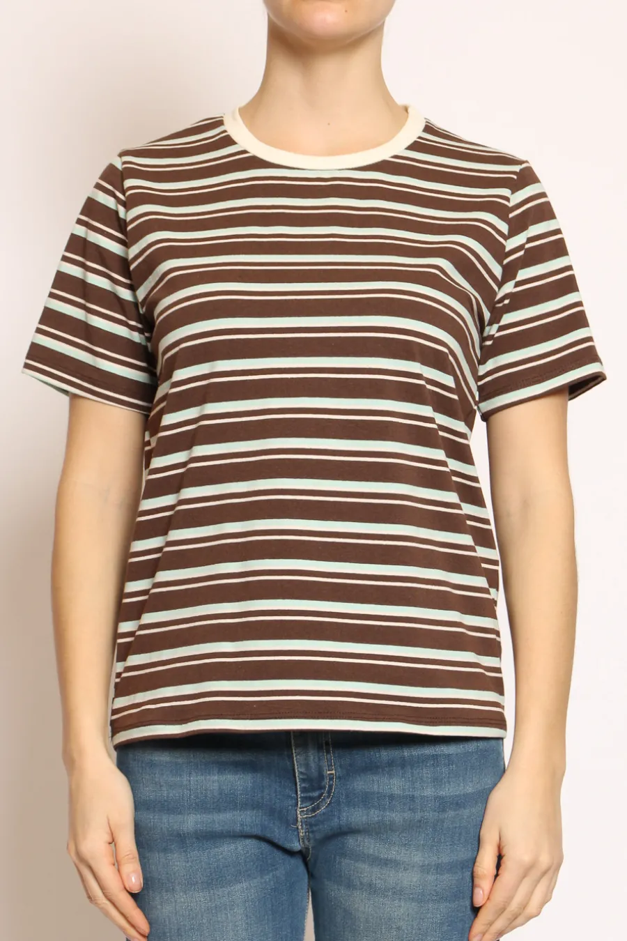 Zeroassoluto T-shirt righe girocollo moka/acqua/burro- T-Shirts E Top