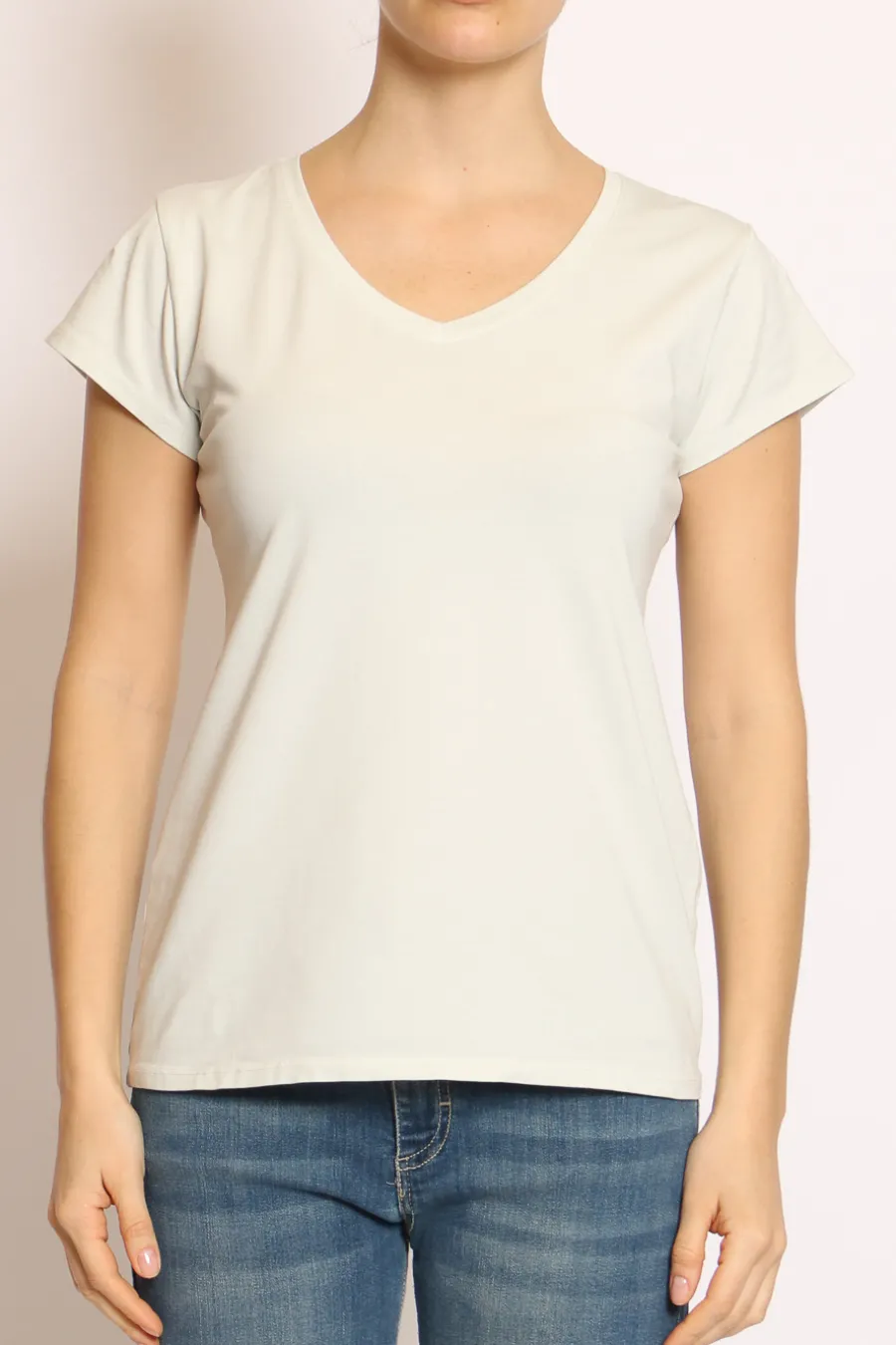 T-shirt scollo V elasticizzata mezza manica- T-Shirts E Top