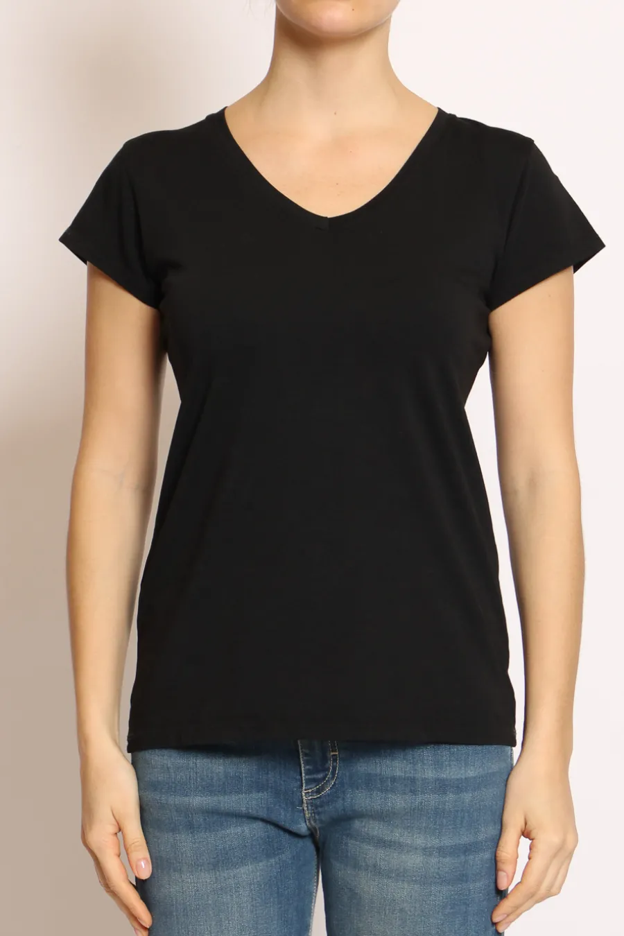 T-shirt scollo V elasticizzata mezza manica- T-Shirts E Top