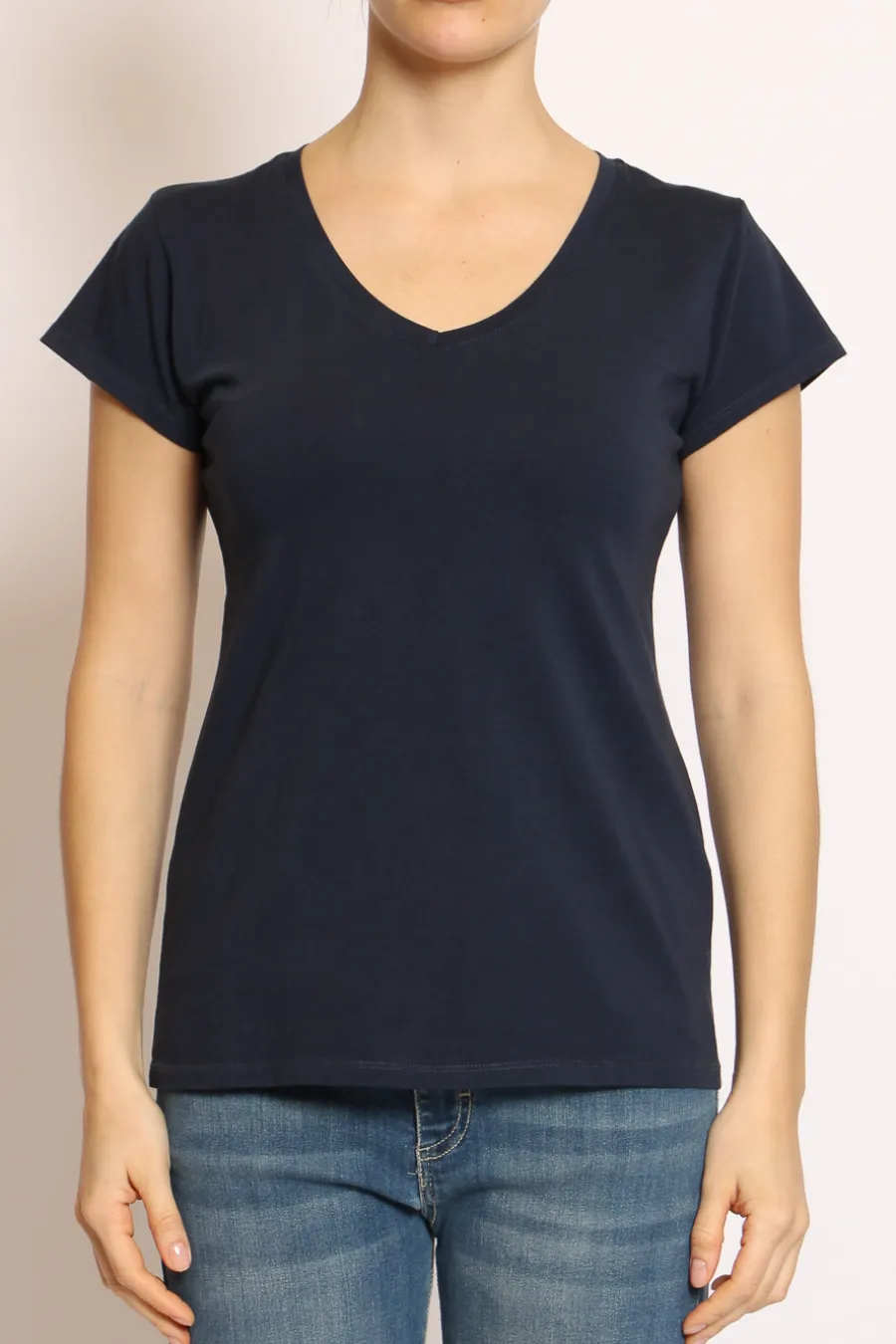 T-shirt scollo V elasticizzata mezza manica- T-Shirts E Top