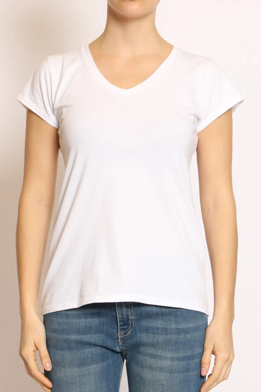 T-shirt scollo V elasticizzata mezza manica- T-Shirts E Top