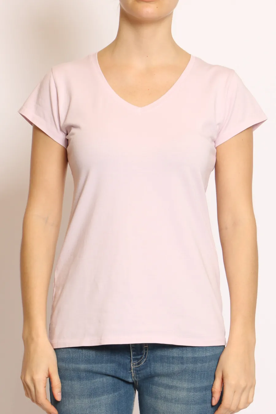 T-shirt scollo V elasticizzata mezza manica- T-Shirts E Top