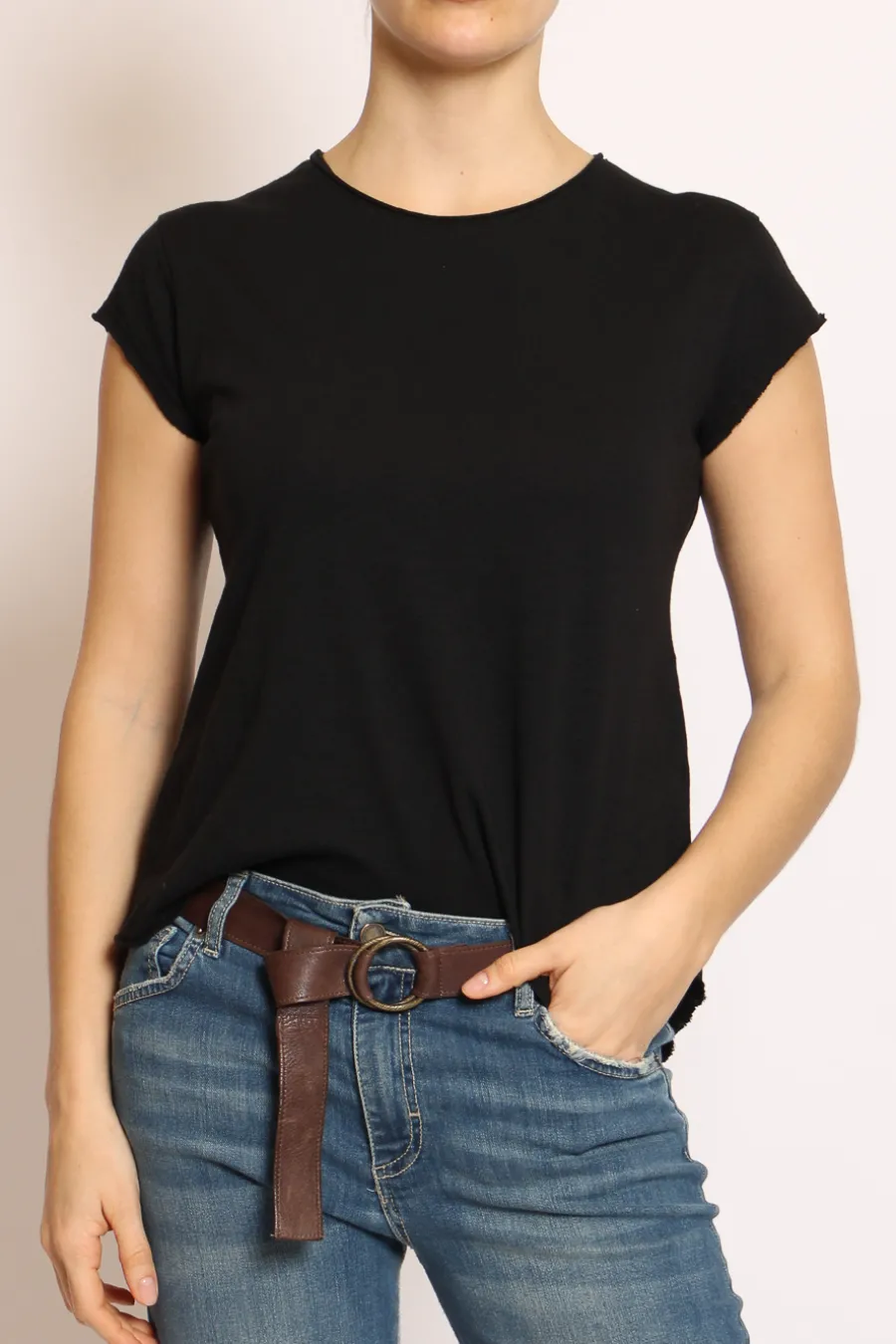 T-shirt taglio vivo cotone fiammato mezza manica- T-Shirts E Top