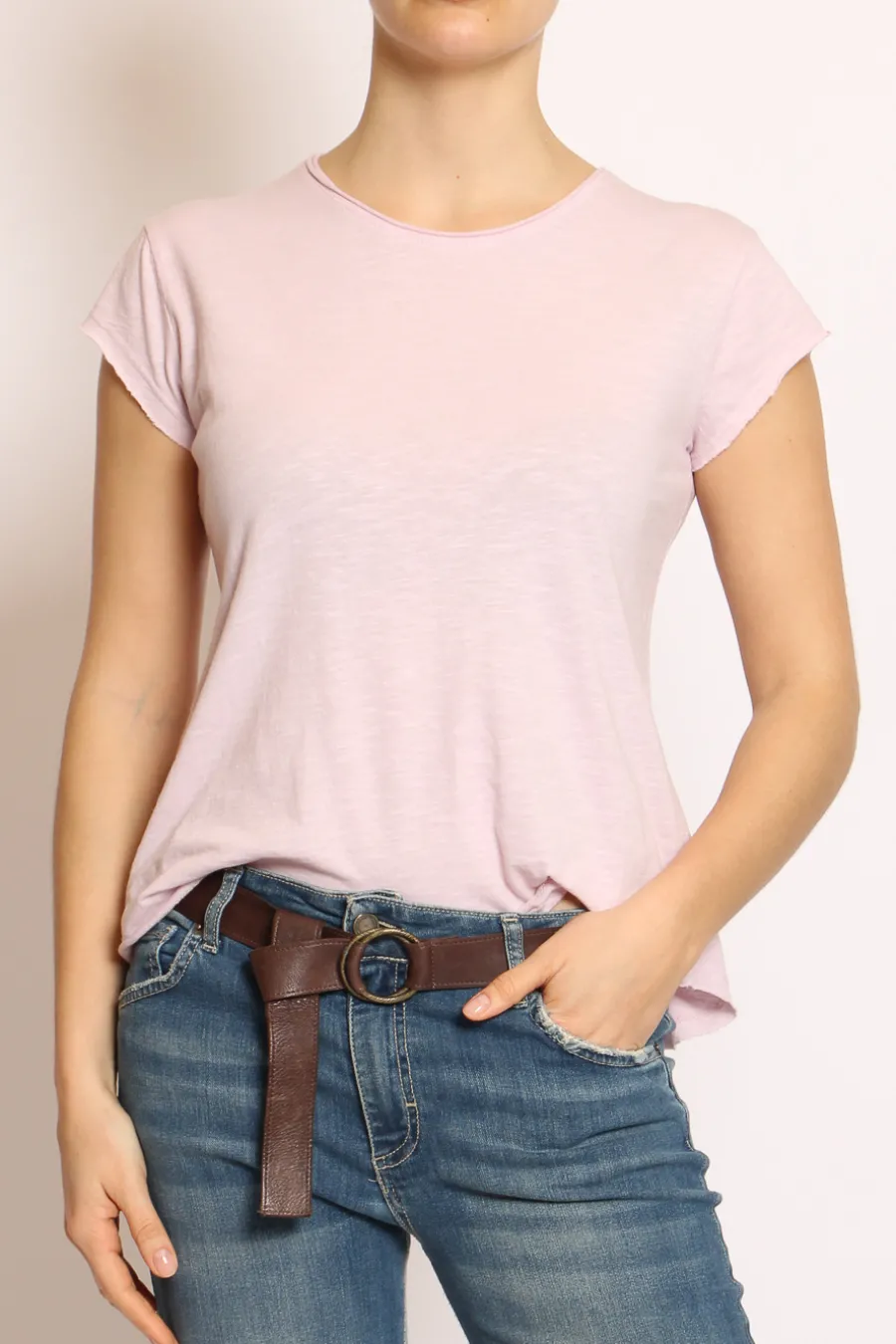 T-shirt taglio vivo cotone fiammato mezza manica- T-Shirts E Top