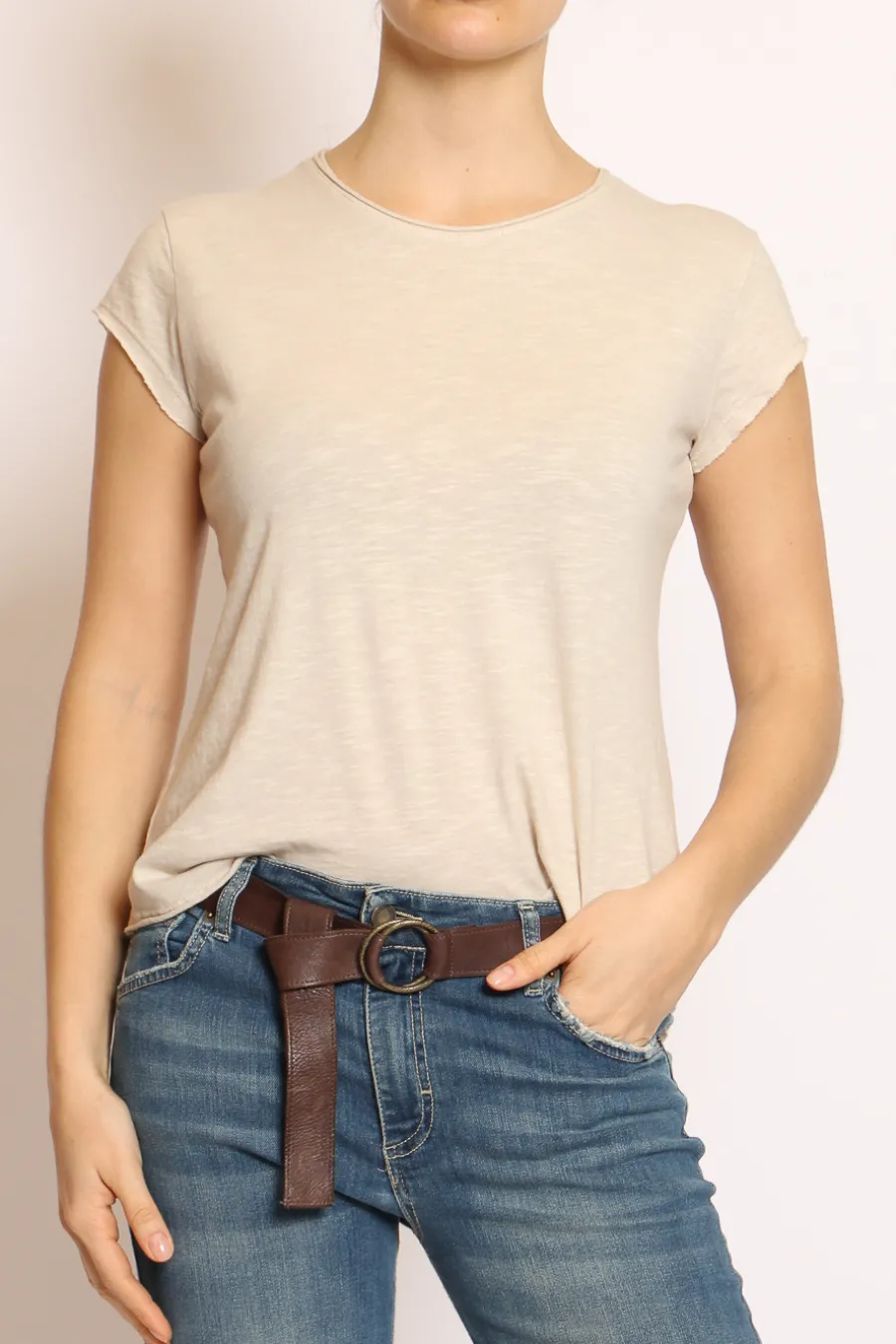 T-shirt taglio vivo cotone fiammato mezza manica- T-Shirts E Top