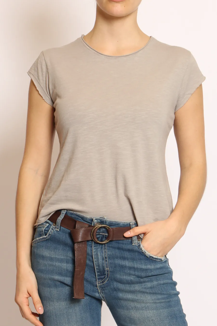 T-shirt taglio vivo cotone fiammato mezza manica- T-Shirts E Top