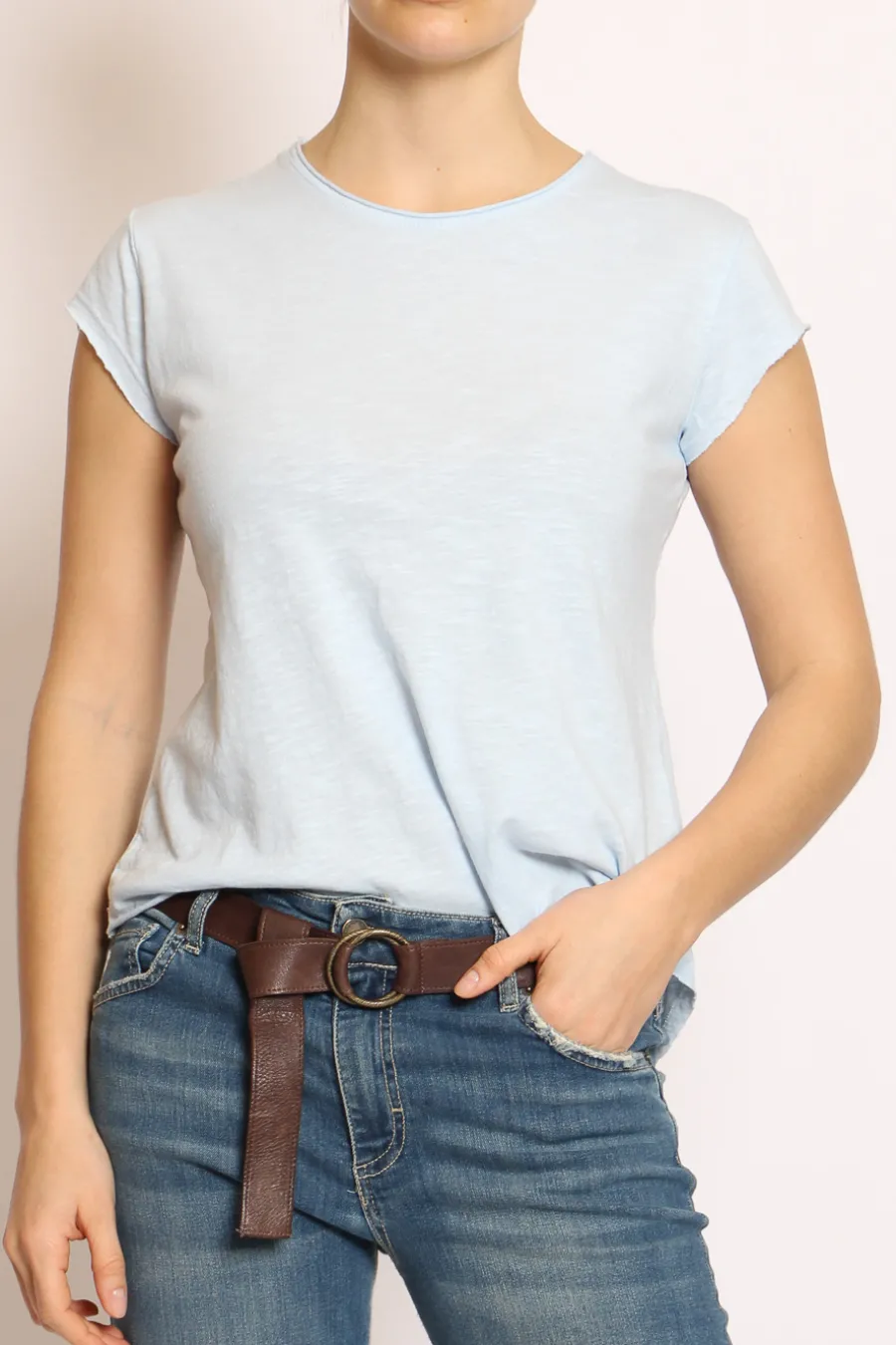 T-shirt taglio vivo cotone fiammato mezza manica- T-Shirts E Top