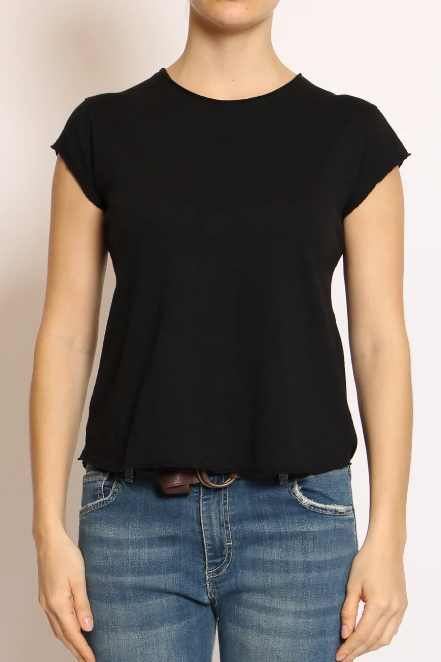 T-shirt taglio vivo cotone fiammato mezza manica- T-Shirts E Top