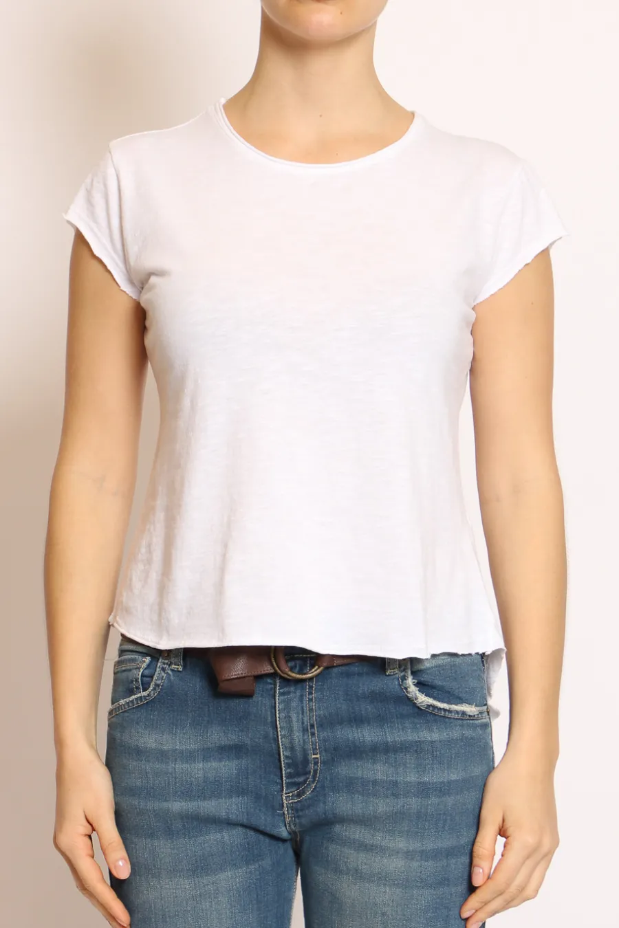 T-shirt taglio vivo cotone fiammato mezza manica- T-Shirts E Top