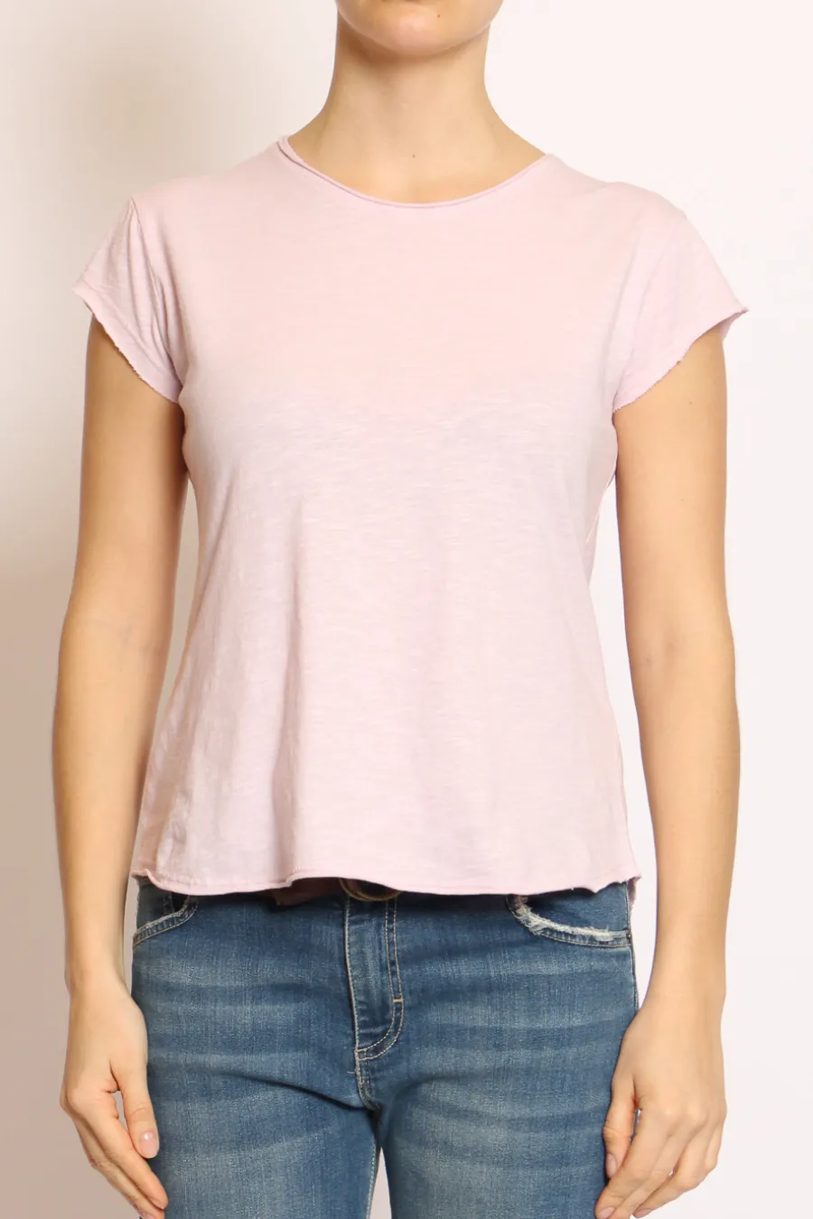 T-shirt taglio vivo cotone fiammato mezza manica- T-Shirts E Top