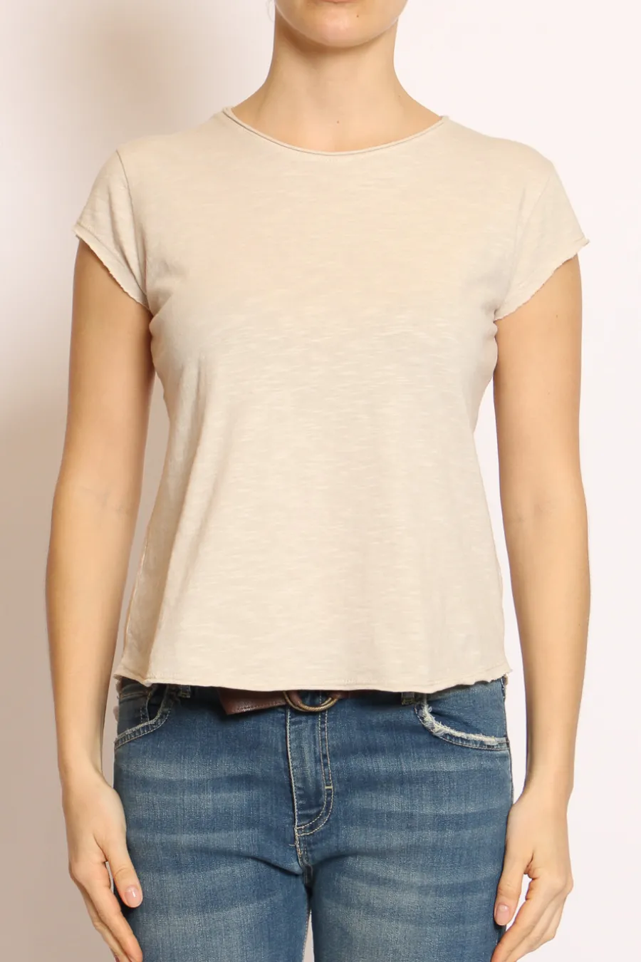 T-shirt taglio vivo cotone fiammato mezza manica- T-Shirts E Top