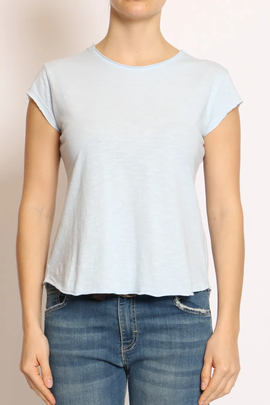 T-shirt taglio vivo cotone fiammato mezza manica- T-Shirts E Top